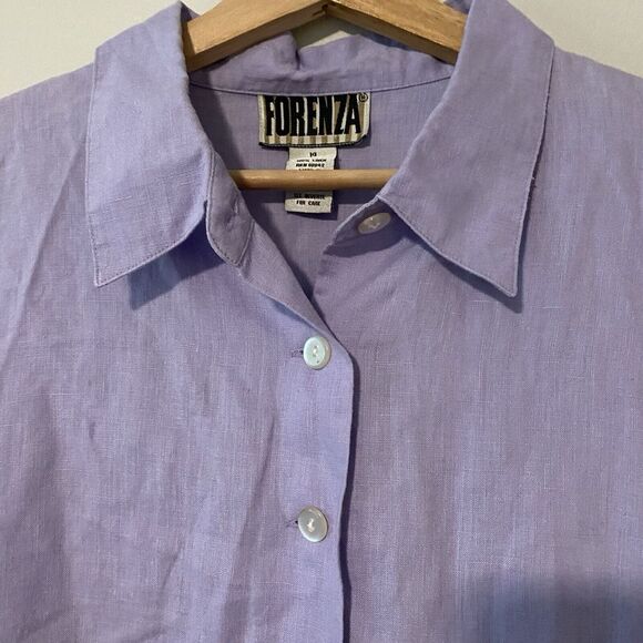 Vintage Forenza Linen Button Up Top 3/4 Sleeve Lagenlook Resort Wear Beach Sz 14 - Picture 2 of 6